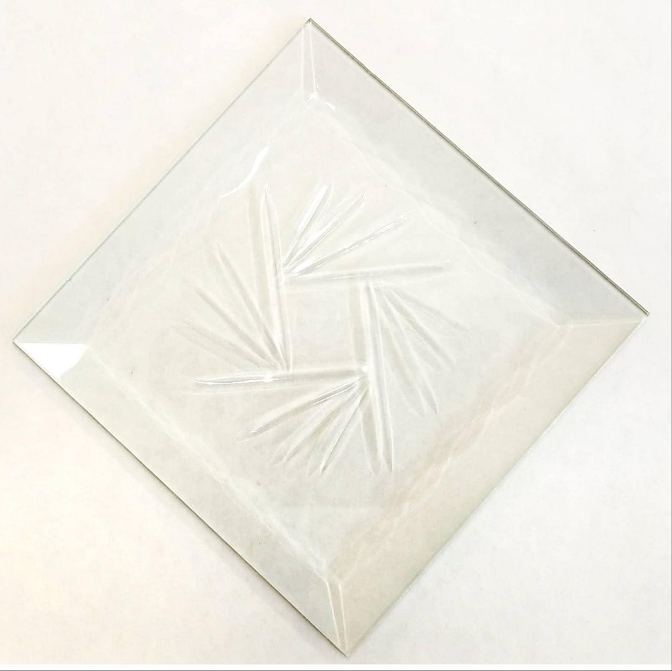 Bevel, Engraved Pinwheel. Clear Stained Glass. 4"x 4'' Square. Starburst prism edges. Diy Glass Art, Craft Hobby. Easy to foil or U & H came