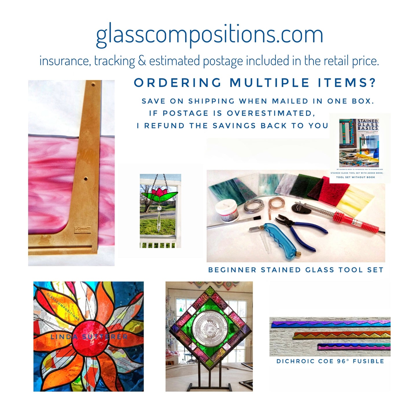 5 Color Stained Glass Pack. Vintage Mottled, Ripple Handmade Sheets. 5"×6" to 6"× 6"+- some with Rolled Edges.