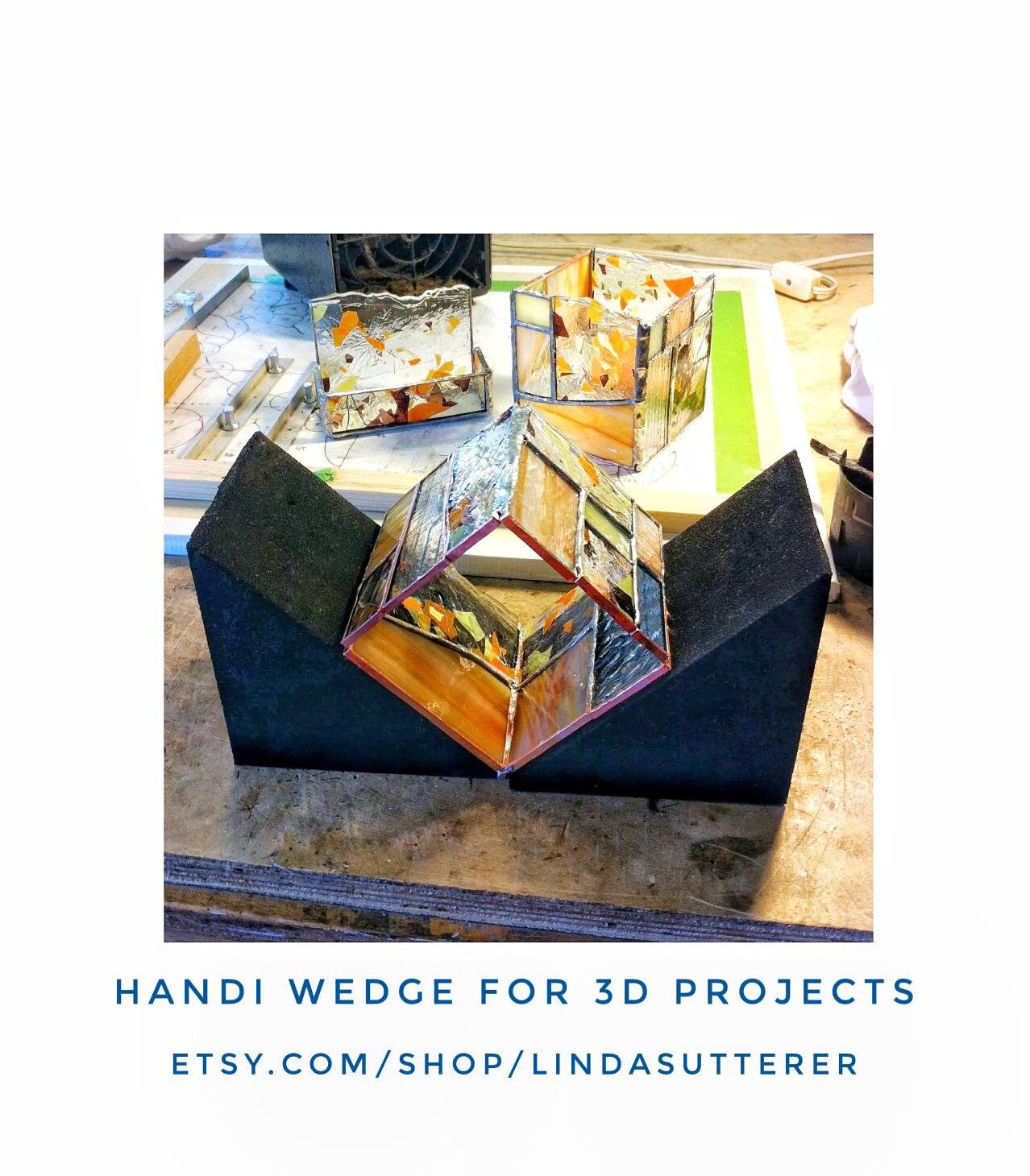 Stained Glass Box Jig, "Wedgies" for holding 3 dimensional projects while soldering, heat resistant.