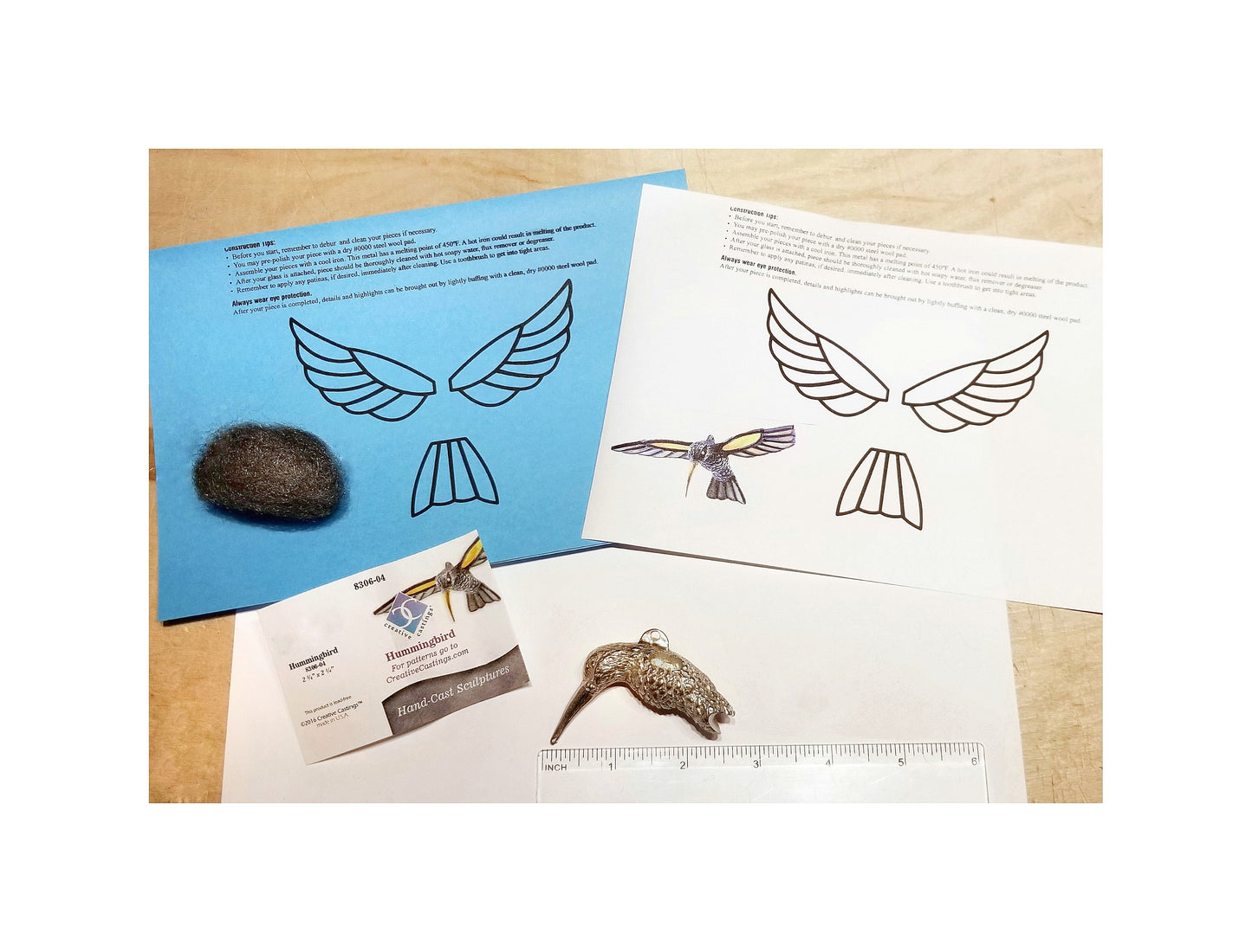 Hummingbird Figurine. Stained Glass Foil Project. Patterns & Steel Wool Included. This petite Lead free body is easy to patina black.