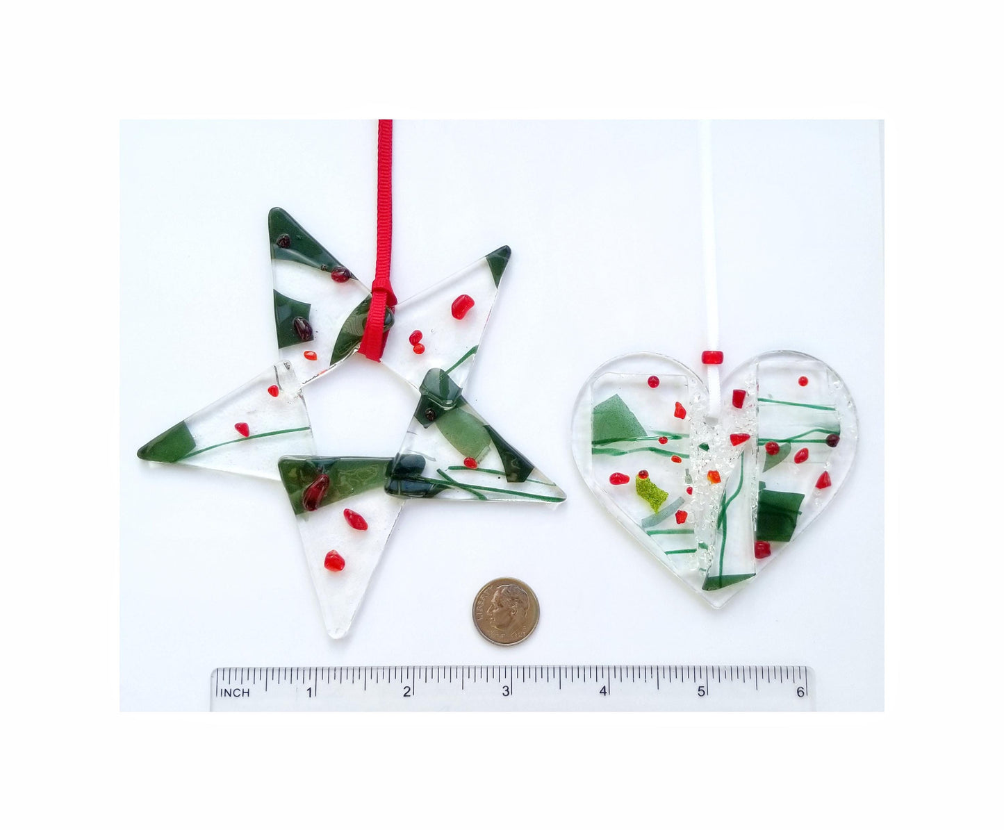 Bullseye Collage Stained Glass, 5"× 8". Holly Berry, Red Frit & Green Streamers. Coe 90. Diy. Video represents larger sheet that I cut from.