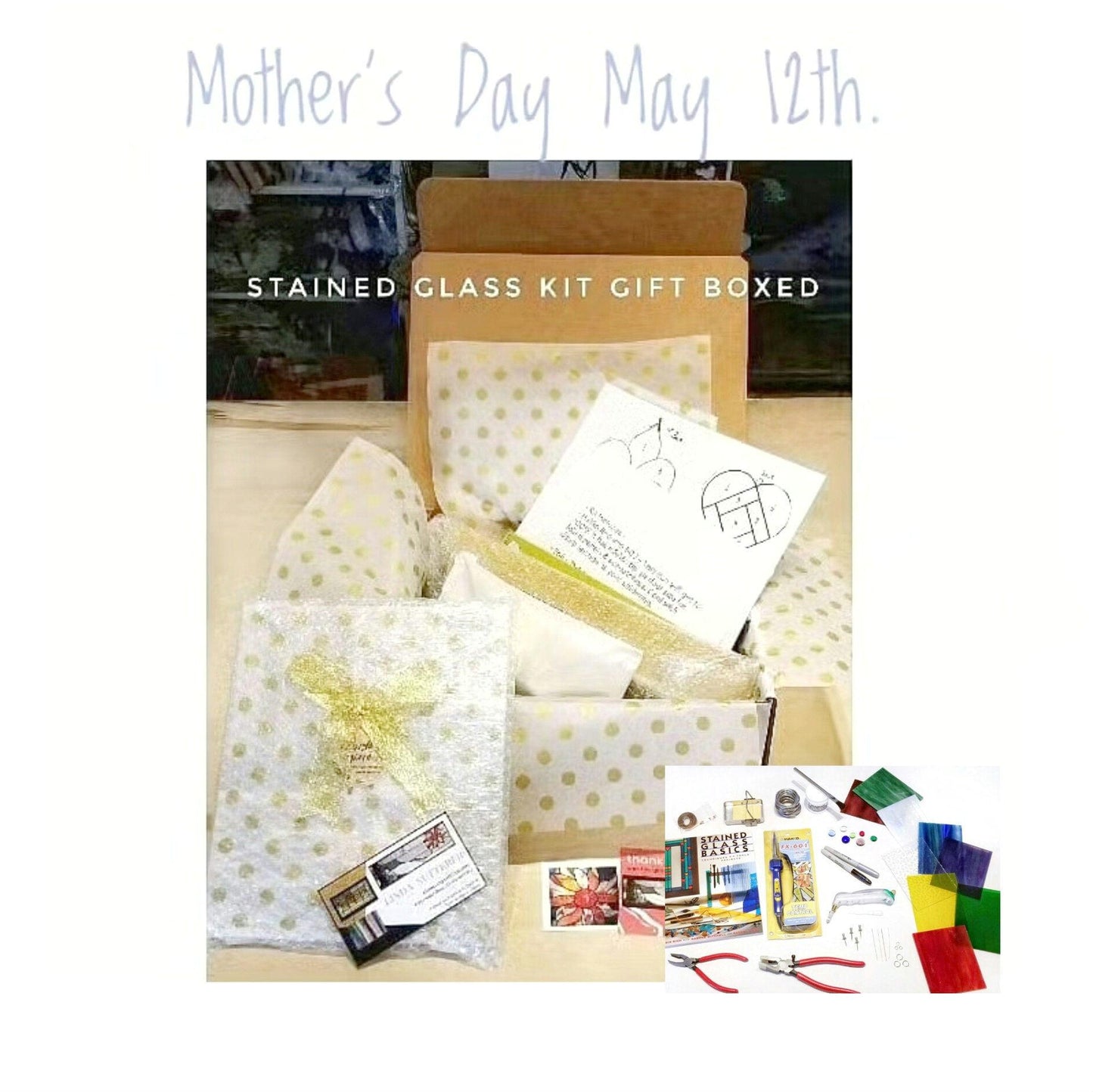 Stained Glass Beginner Tool Kit with Hakko Soldering Iron, Palm Grip Cutter, Colorful Glass Sheets, Instruction Book, Supplies. 1-3 day ship