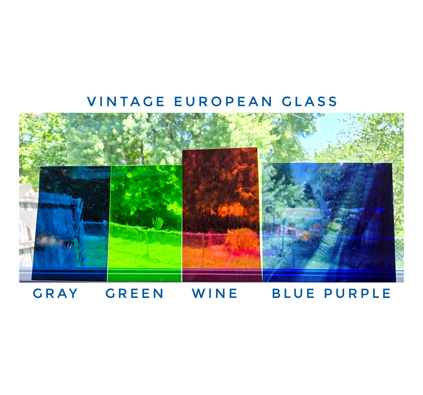 4 Color Stained Glass Pack. Vintage Mouthblown, GNA, Hartley Wood. 5"×8" to 8"× 8"+-