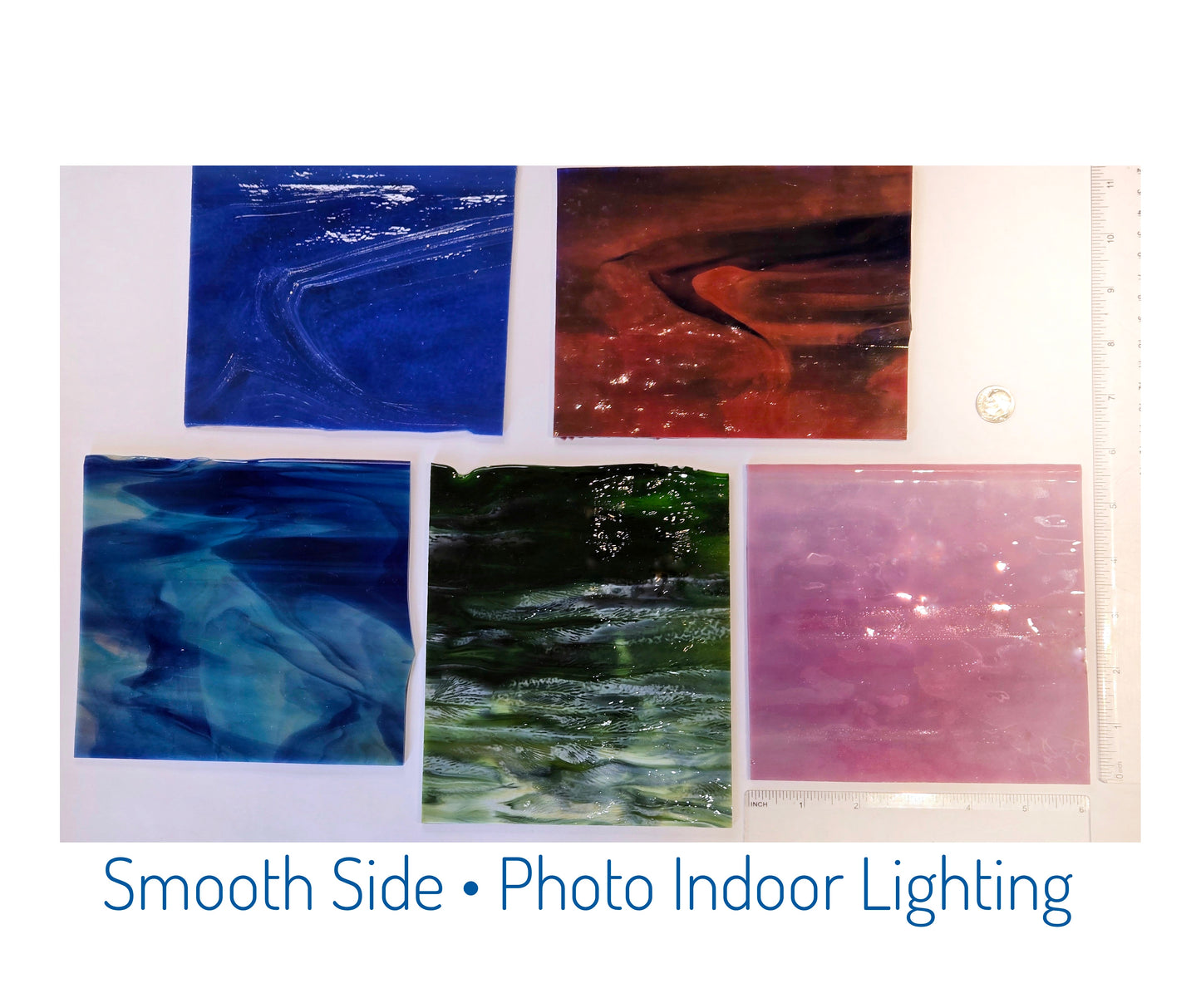 5 Color Stained Glass Pack. Vintage Mottled, Ripple Handmade Sheets. 5"×6" to 6"× 6"+- some with Rolled Edges.