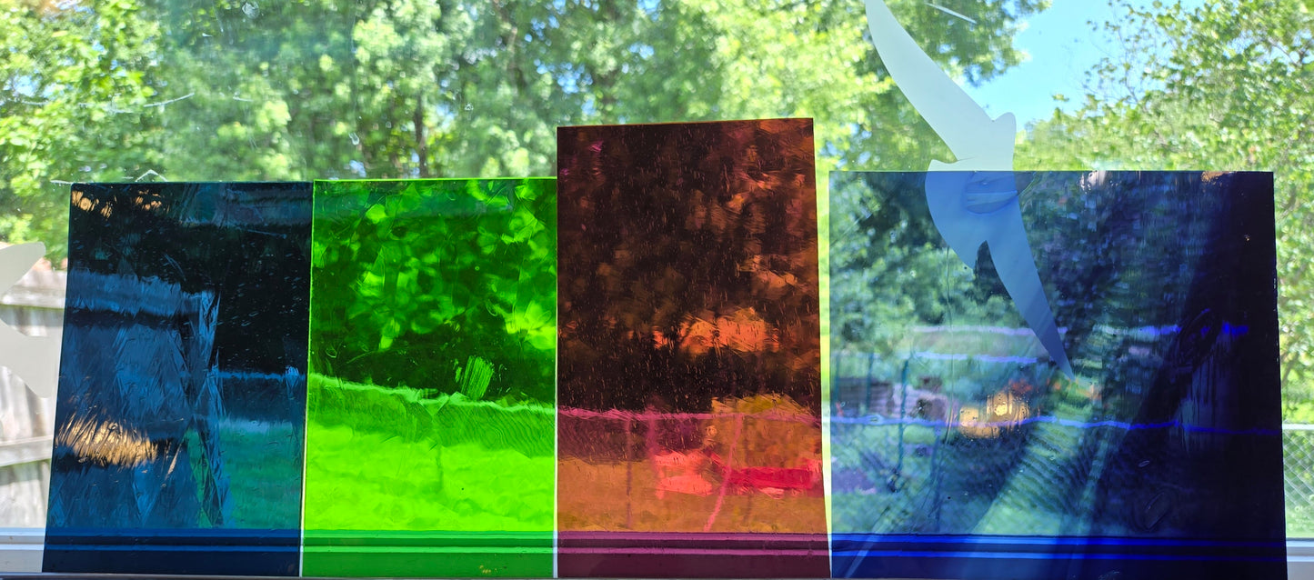4 Color Stained Glass Pack. Vintage Mouthblown, GNA, Hartley Wood. 5"×8" to 8"× 8"+-