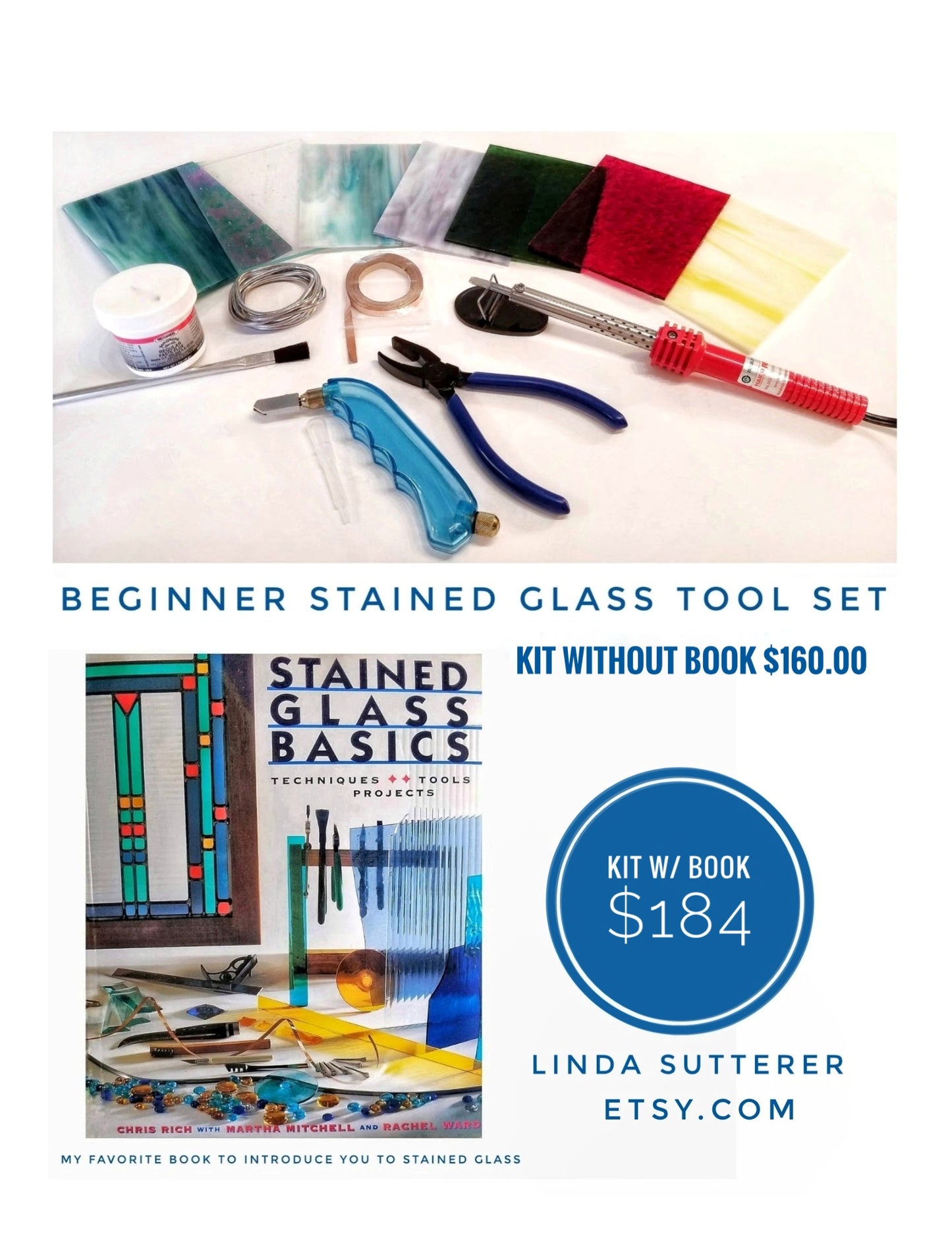 Beginner Stained Glass. Cutting & Soldering Tool Set. Comfortable Carbide Cutter. Hakko 503 Red OR 601 Blue Iron. Grozier Pliers, Glass.