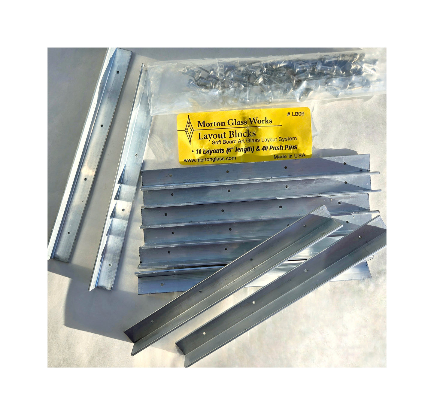 Morton System, layout block. Stained glass tool. Create straight, square up panels & box making aide. Premium metal push pins. Free shipping