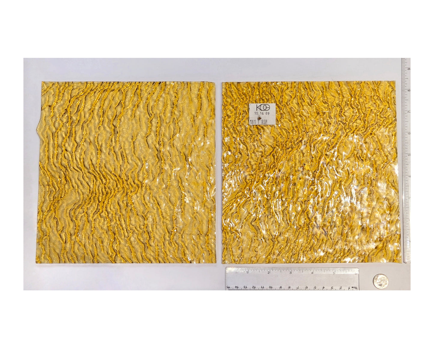 Light Amber Cathedral Stained Glass. Tight Ripple Textured by Kokomo. 8"× 8" Sheets. Vintage 1989