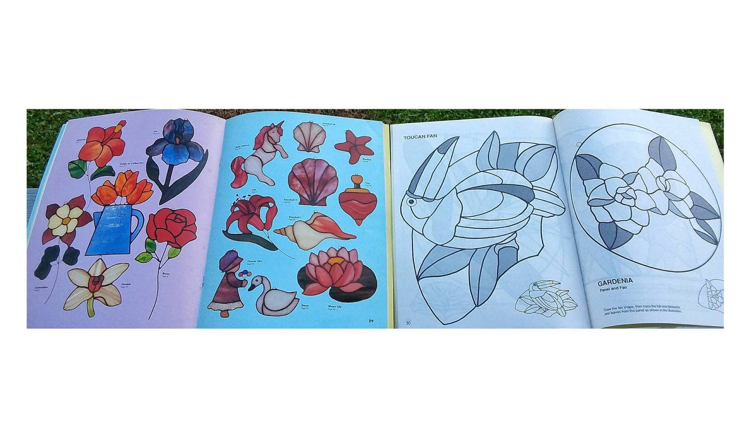 Stained Glass Books for Suncatchers Vintage in Fair to Good condition from an old Studio Library in St. Louis, Small Cute Patterns