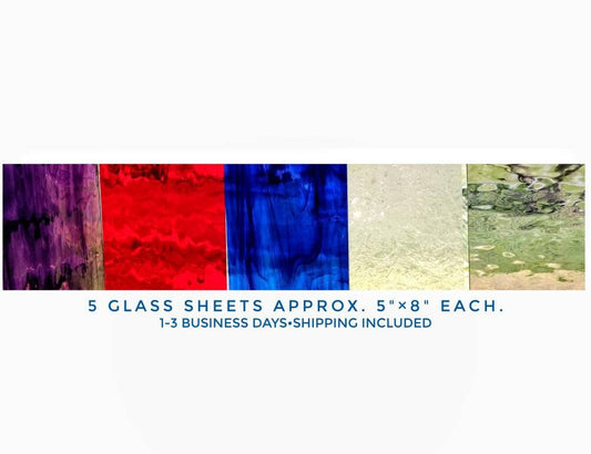 Spectrum Waterglass, Stained Glass Sheets, Blue white/Red Waterglass coe 96 by Oceanside Tile & Glass Co./Clear Double Glue Chip/5 pieces