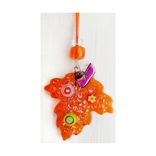 Leaf Suncatcher Fused Glass gift tag, pendant. Employee thank you, corporate gift bag item. Fall tray tower decor for home, purse charm.