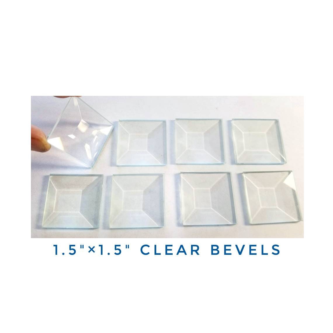 Clear Beveled Glass for Stained Glass. Set of 8. Create Windows, Boxes or Terrariums. Easy craft projects, photo charm jewelry. 1.5" Square.