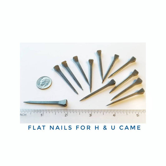 Horseshoe Nails. 2 Dozen Flat Nails. Secure your Stained Glass Pieces, foil or lead came. Flat nails, metal art collage. Nails for Jewelry.