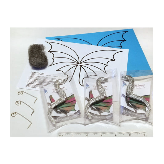 Flying Dragons, Lead free figurines. 3 Pack. DIY stained glass. Includes my handmade hooks, patterns & steel wool. A nice gift to make.