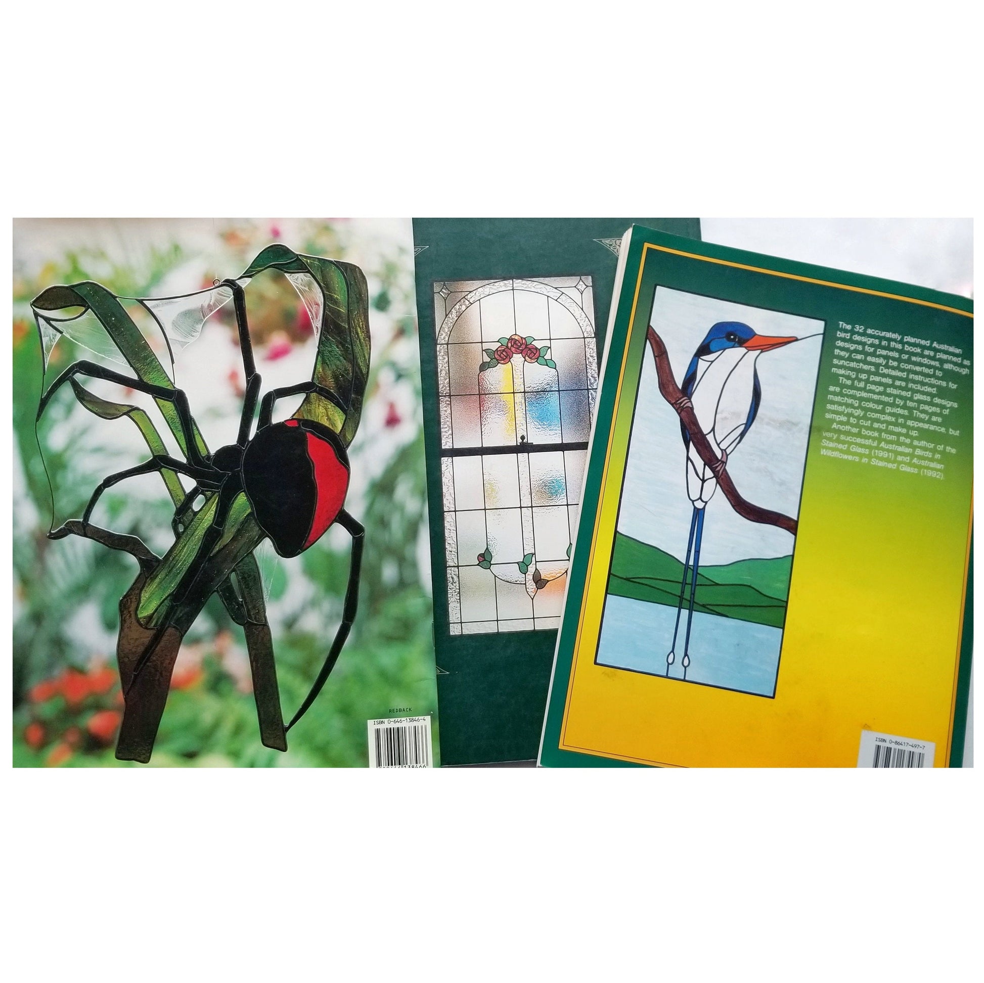 Stained Glass Patterns, 3 Books. Panel Techniques & Instruction. Used, Vintage, Fair Condition. Australian Wildlife Suncatchers.