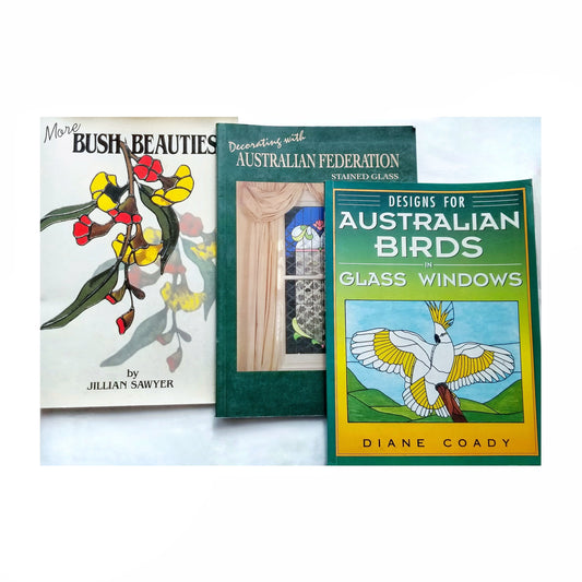 Stained Glass Patterns, 3 Books. Panel Techniques & Instruction. Used, Vintage, Fair Condition. Australian Wildlife Suncatchers.
