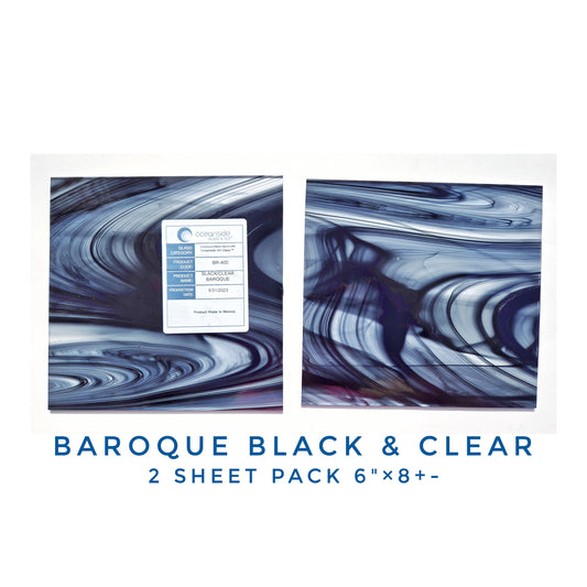 Black, Grey & Clear Baroque. Swirled Textured Glass Sheets by Oceanside. Diy Artisian Hobby. 2 or 4 Pack. 6"× 8"+- Non- Fusible.