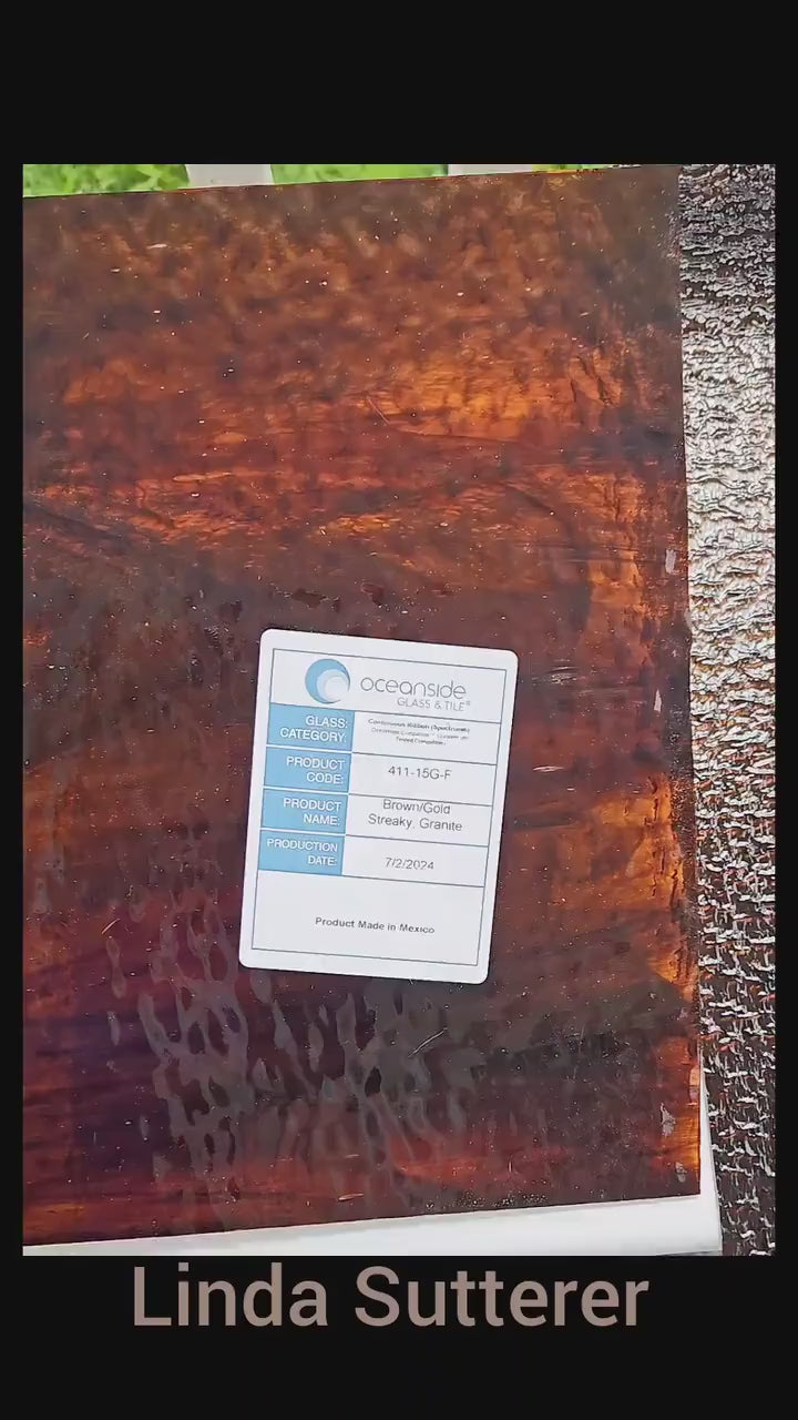 Brown Gold, Stained Glass Sheets. Wispy Light & Dark Brown. Granite Texture, Easy to Cut. Use for Tree Bark, Bears, Sunflower Centers.