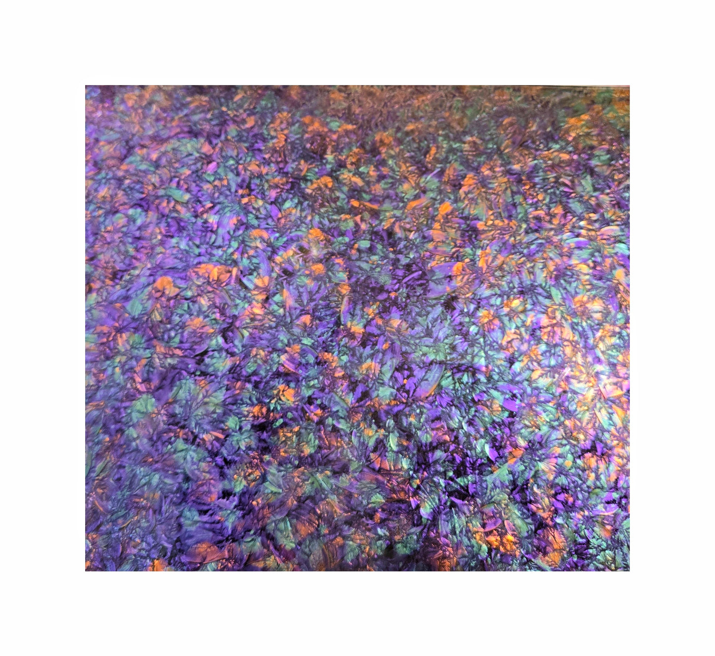 Van Gogh, Violet Bluegreen Copper. Metallic Mirror-like depth. Sparkly Paint is sealed on the back with dark Gray.
