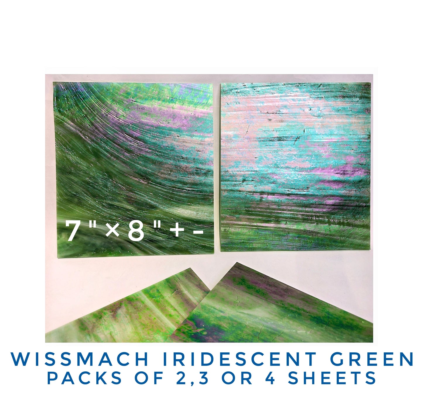 Iridescent Green with White Stained Glass Sheets. Diy, Beginner, Advanced. Suncatchers or Mosaic Art Projects. Wissmach, 7"×8"+-