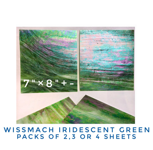 Iridescent Green with White Stained Glass Sheets. Diy, Beginner, Advanced. Suncatchers or Mosaic Art Projects. Wissmach, 7"×8"+-
