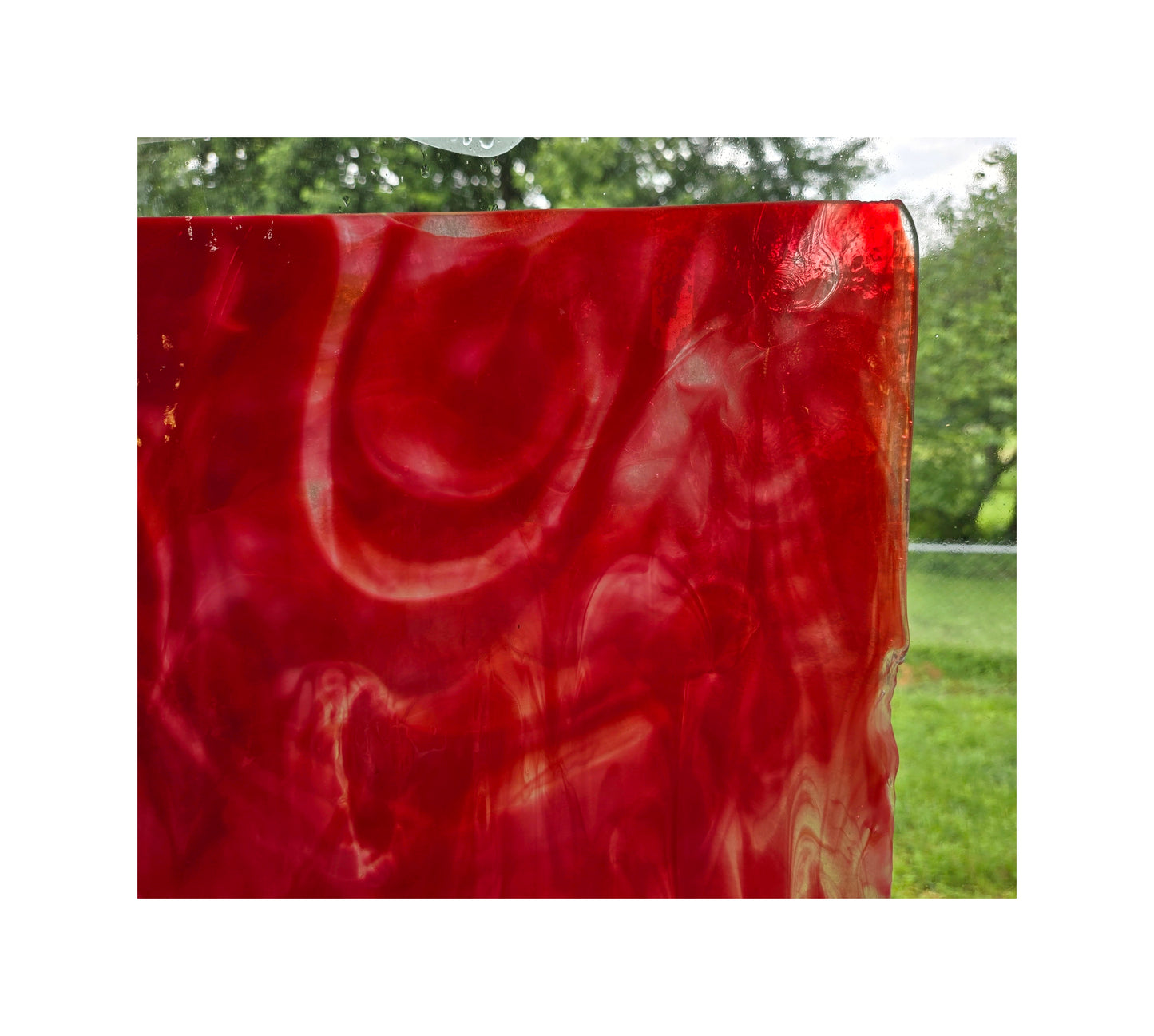 Pink Cranberry Red Stained Glass Sheets. Bullseye  non-fusible. 2 Pieces 7"× 8" One Rolled Edge on each. Vintage.