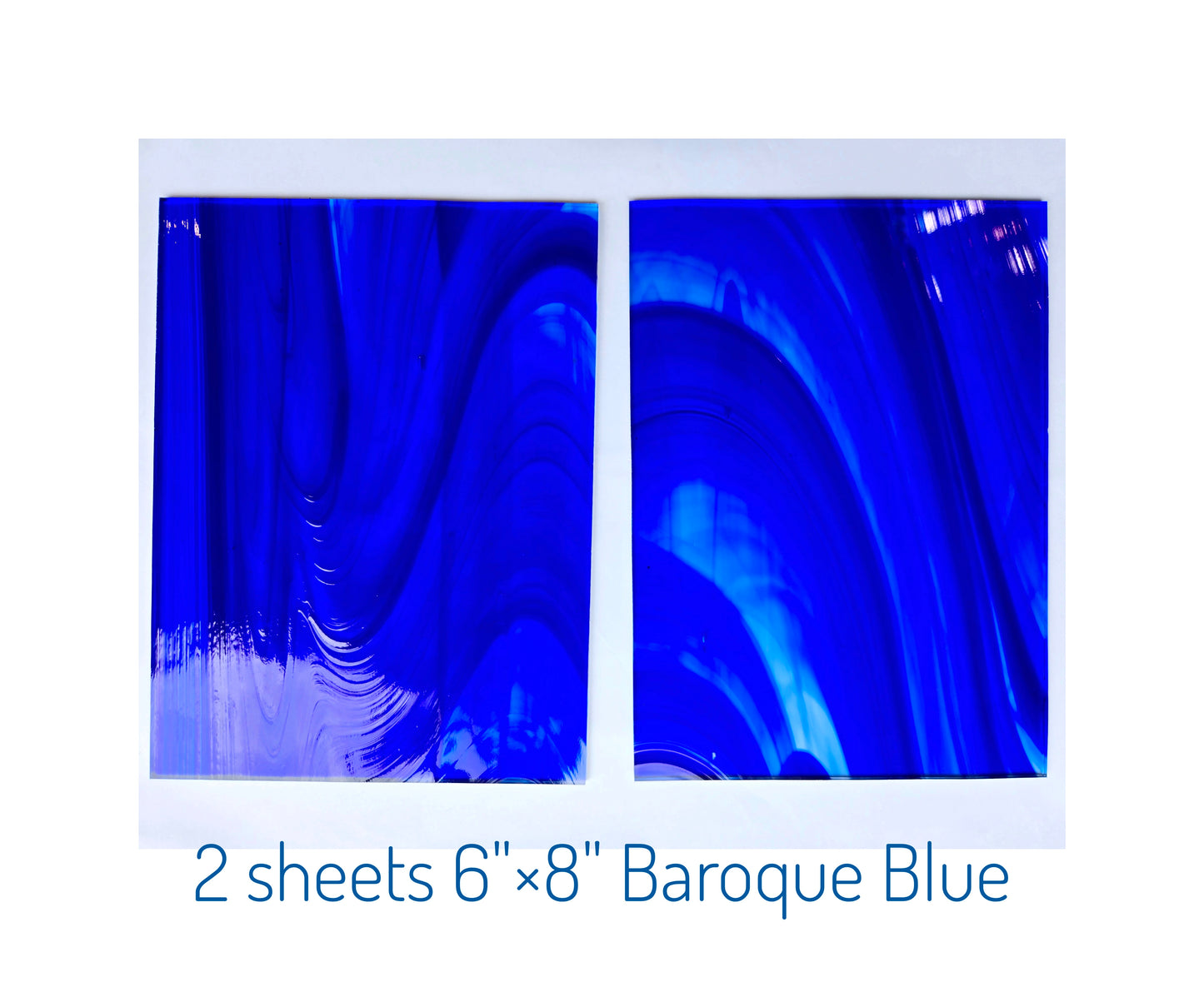 Blue & Clear Baroque, 2, 3 or 4 sheets. Cathedral Transparent. 6"× 8"+-. Oceanside Stained Glass
