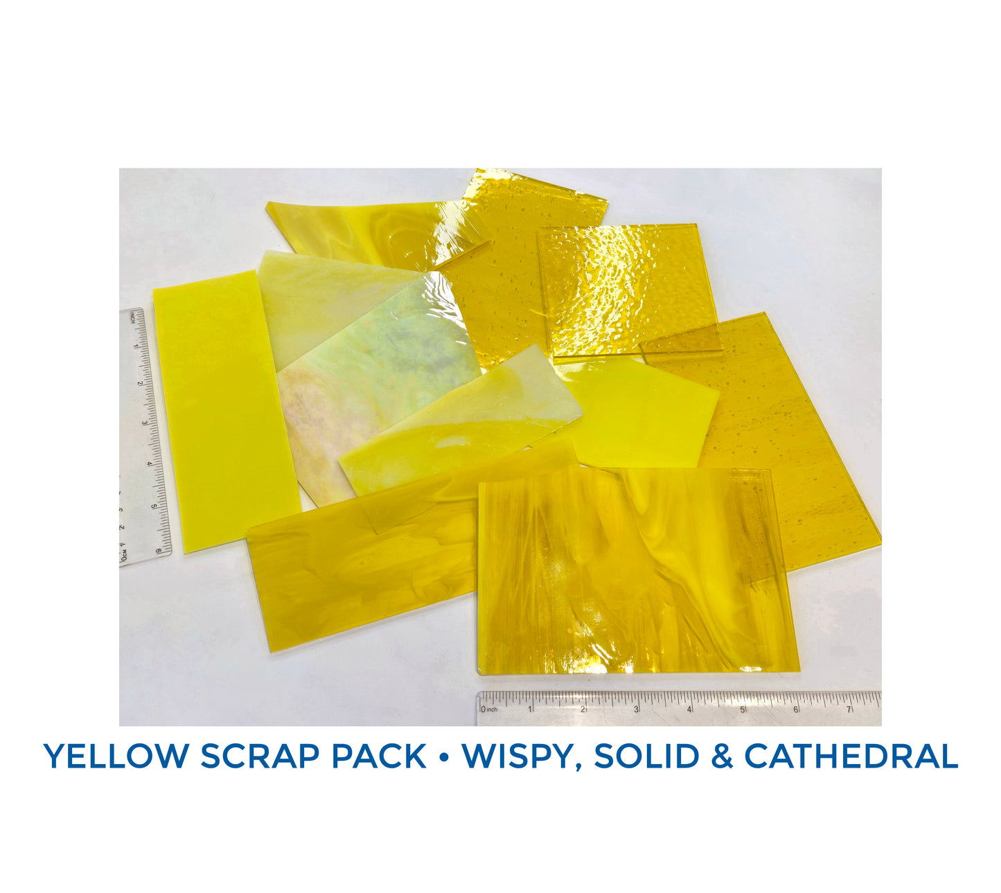 Yellow Scrap Stained Glass Sheets, Pieces. Wispy, Solid, Cathedral & 1 Irridized. Speciality Textures. DIY Mosaic art & Suncatchers.
