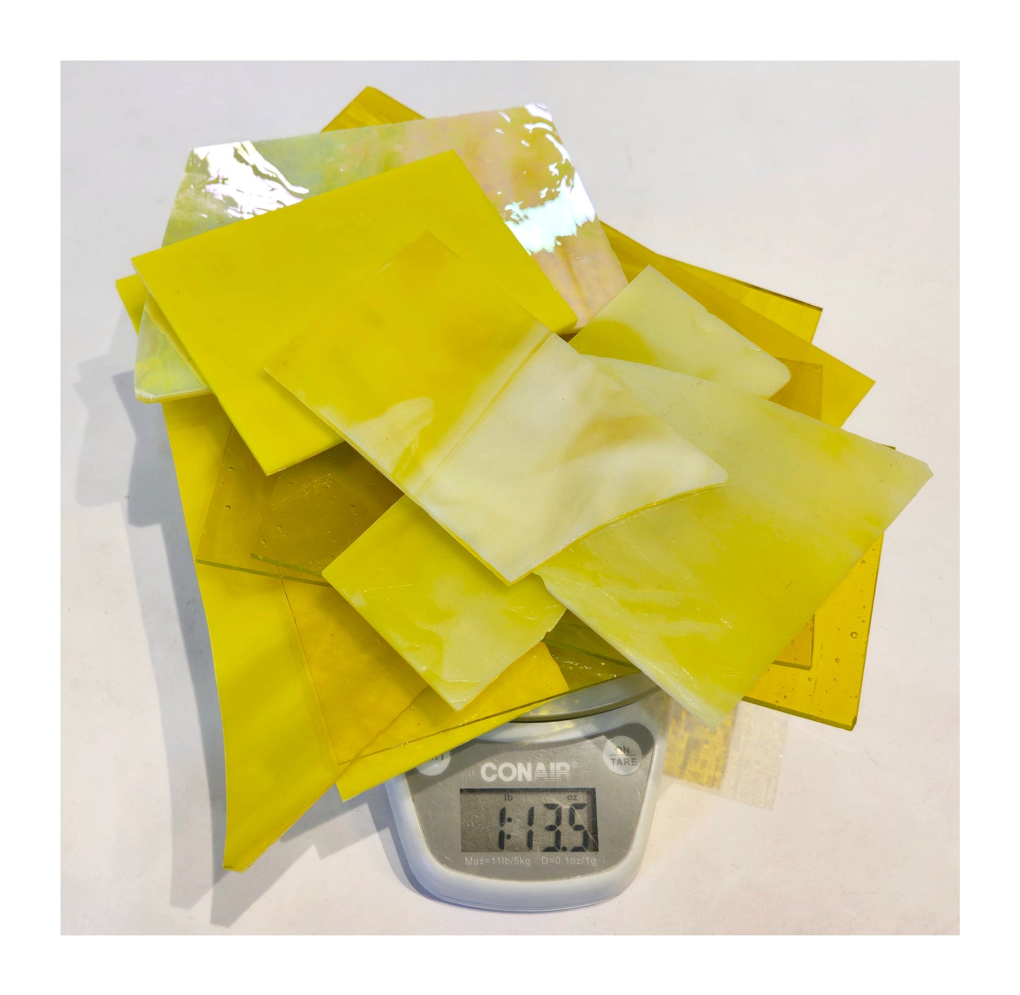 Yellow Scrap Stained Glass Sheets, Pieces. Wispy, Solid, Cathedral & 1 Irridized. Speciality Textures. DIY Mosaic art & Suncatchers.