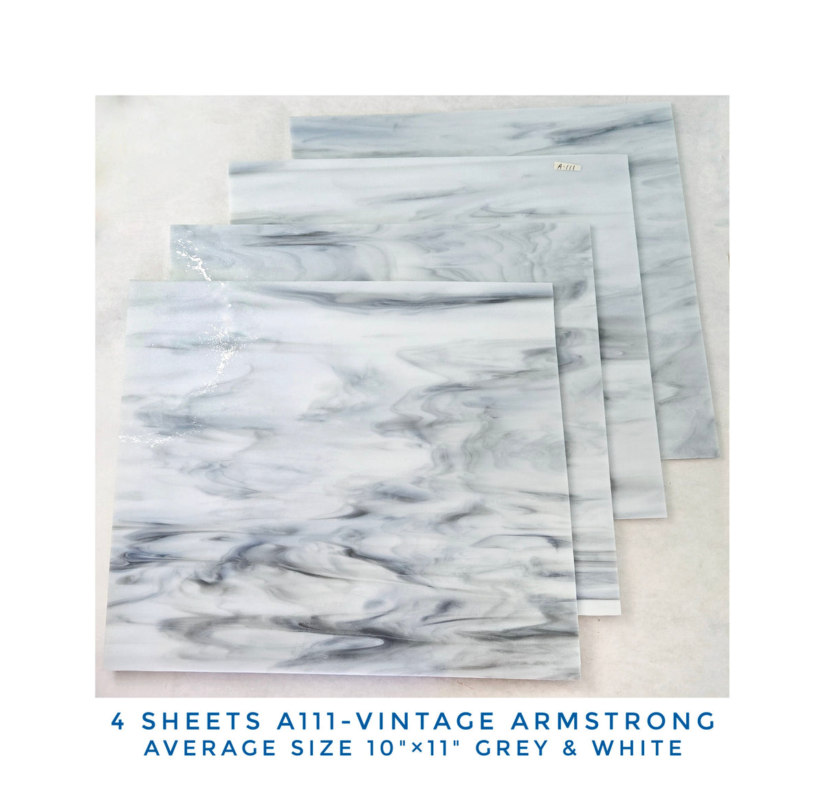 Armstrong Stained Glass Sheets, Mosaic Art. Grey & White. Marble, Pet Portraiture. Wispy, Streaky.