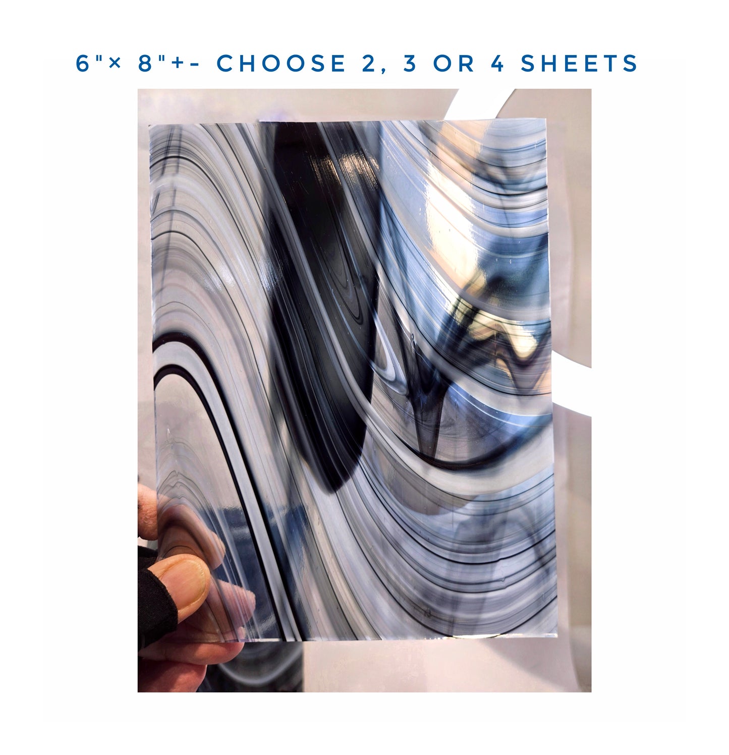 Black White Clear, Stained Glass Sheets. Baroque by Oceanside. Diy Easy to Cut. 6''x 8''+- 2, 3 or 4 Pack.