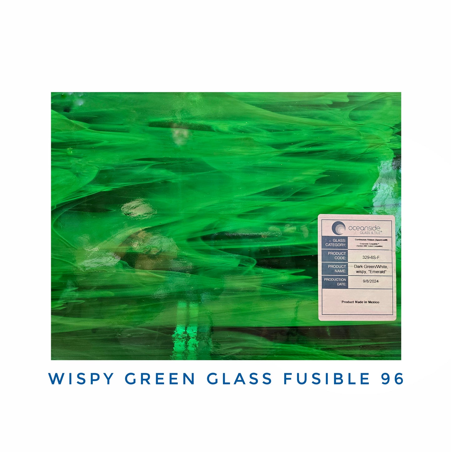 Green Stained Glass Sheets. DIY, Beginner, Advanced. Suncatchers or Mosaic Projects. Oceanside sheets 6"× 8"+- Wispy.