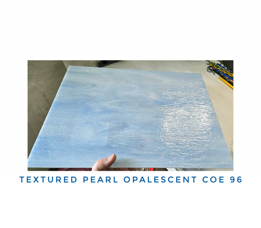 Blue & White Wispy Stained Glass. Oceanside Pearl Textured. 6"× 8" or 8"× 12"