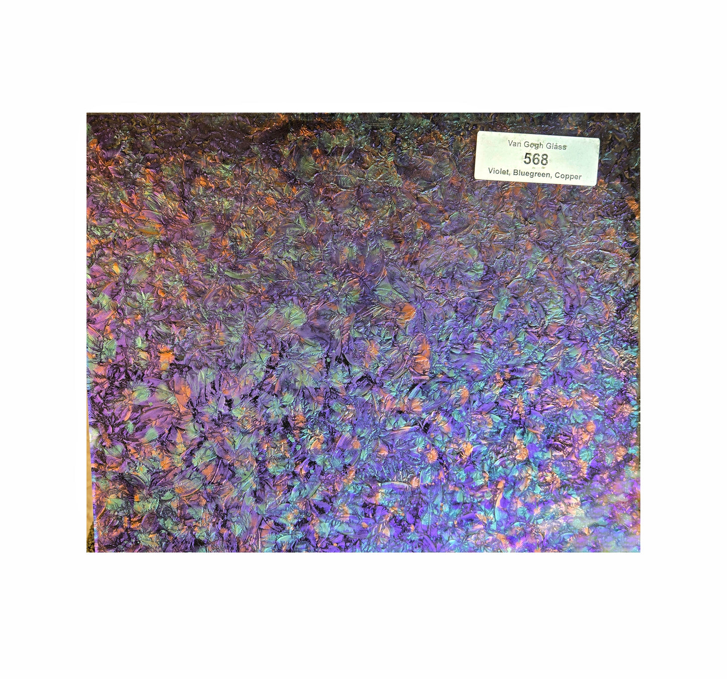 Van Gogh, Violet Bluegreen Copper. Metallic Mirror-like depth. Sparkly Paint is sealed on the back with dark Gray.