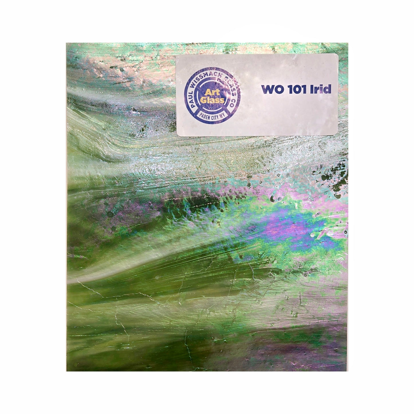 Iridescent Green with White Stained Glass Sheets. Diy, Beginner, Advanced. Suncatchers or Mosaic Art Projects. Wissmach, 7"×8"+-