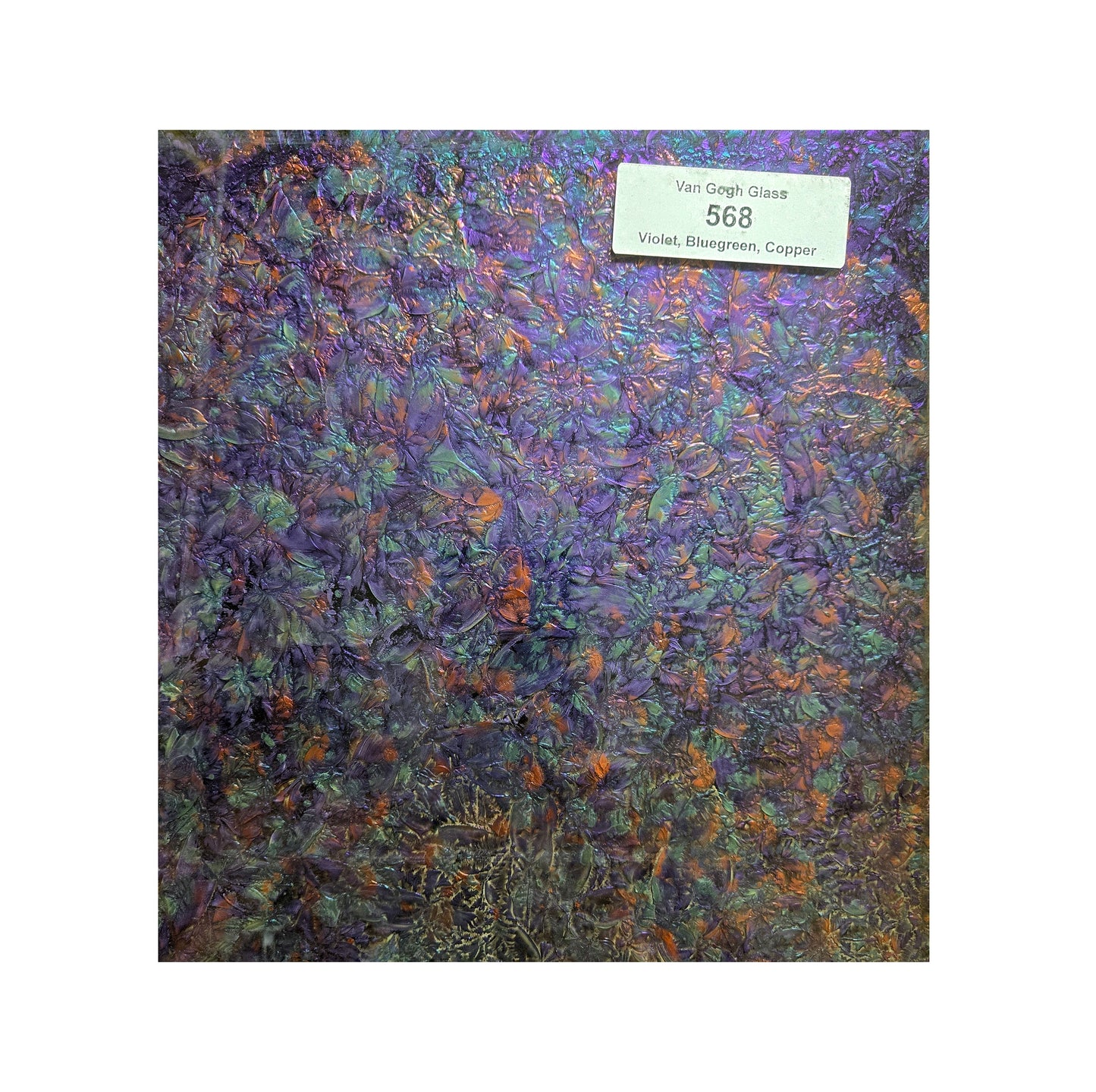 Van Gogh, Violet Bluegreen Copper. Metallic Mirror-like depth. Sparkly Paint is sealed on the back with dark Gray.
