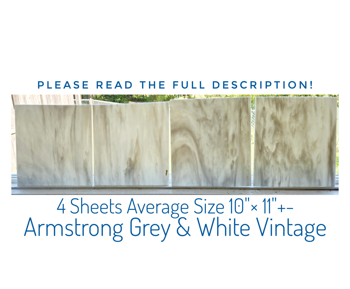 Armstrong Stained Glass Sheets, Mosaic Art. Grey & White. Marble, Pet Portraiture. Wispy, Streaky.