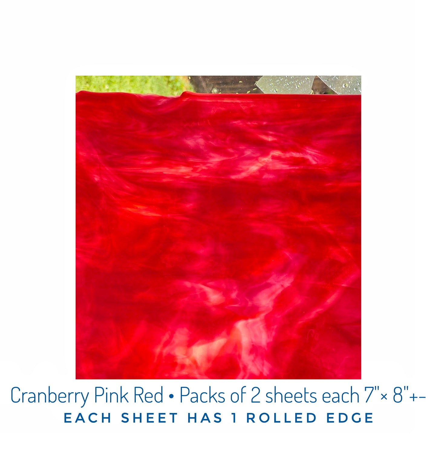 Pink Cranberry Red Stained Glass Sheets. Bullseye  non-fusible. 2 Pieces 7"× 8" One Rolled Edge on each. Vintage.