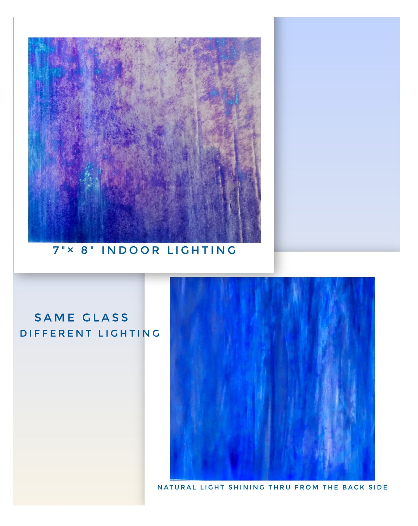 Iridescent, Blue Stained Glass Sheets. Diy, Beginner, Advanced. Suncatcher or Mosaic Art Projects. Wissmach, 7"× 8"+-