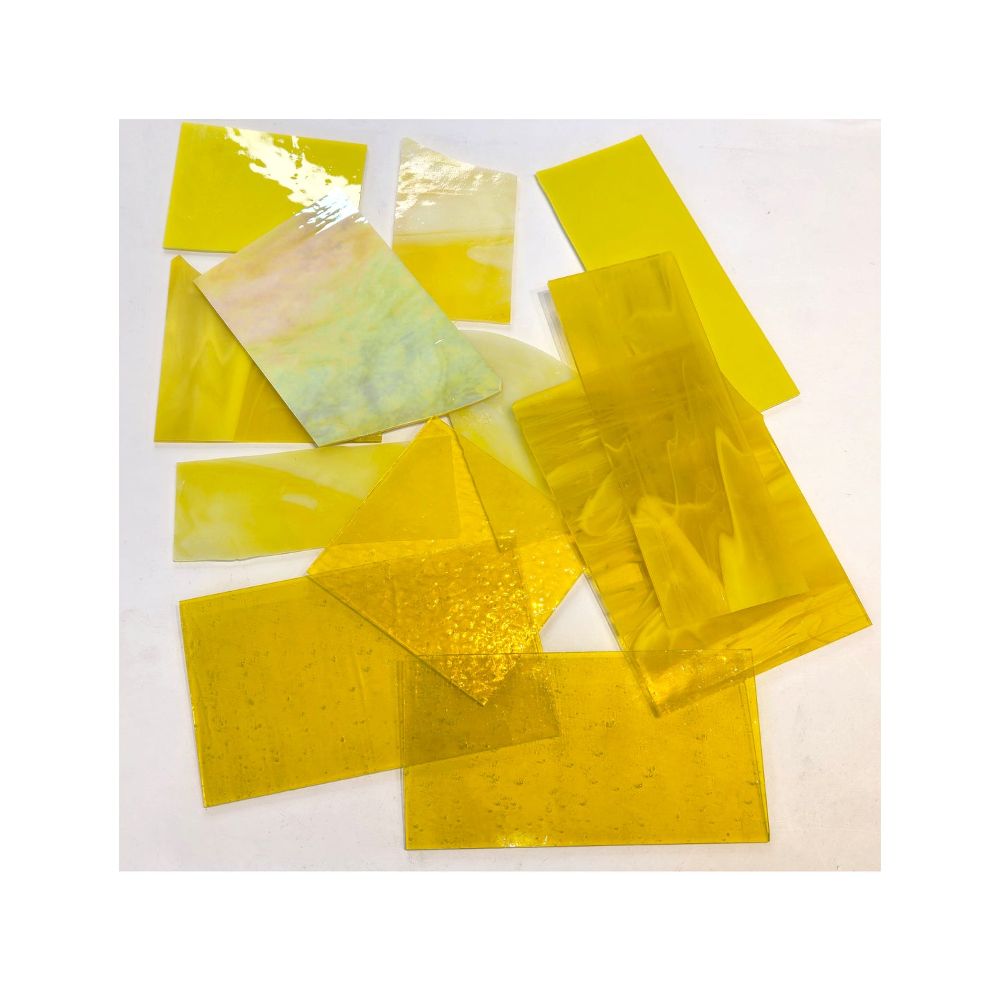 Yellow Scrap Stained Glass Sheets, Pieces. Wispy, Solid, Cathedral & 1 Irridized. Speciality Textures. DIY Mosaic art & Suncatchers.