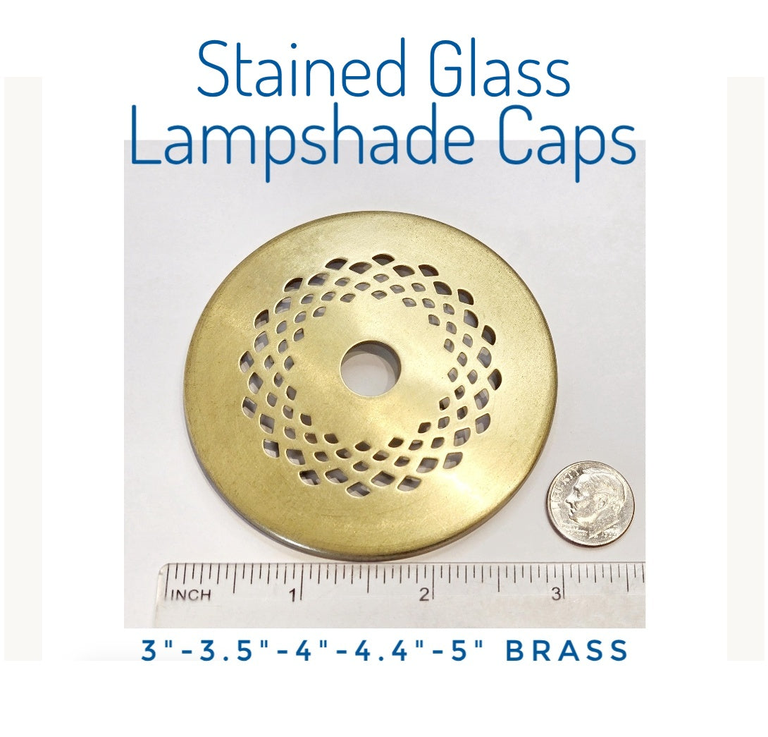 Vented Lamp Cap, Brass. Round Top for Stained Glass Lamp Shades. 5 Sizes, Low Dome with Pretty Filigree. Lightly Tin with Solder for Black Patina.