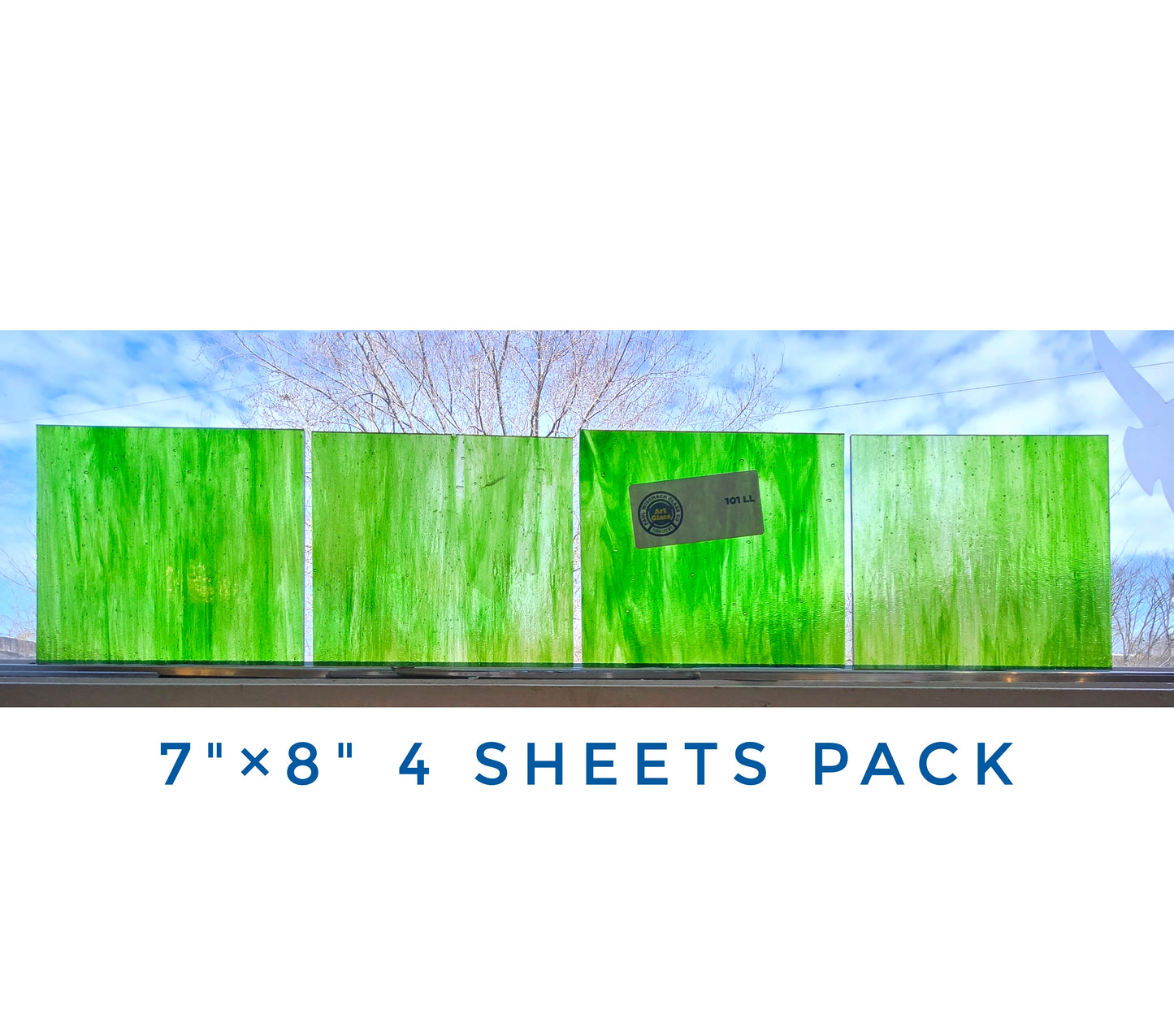 Green Stained Glass Sheets. DIY, Beginner, Advanced. Suncatchers or Mosaic Projects. Wissmach Wispy, 2, 3 or 4 sheets 7"× 8"+-.