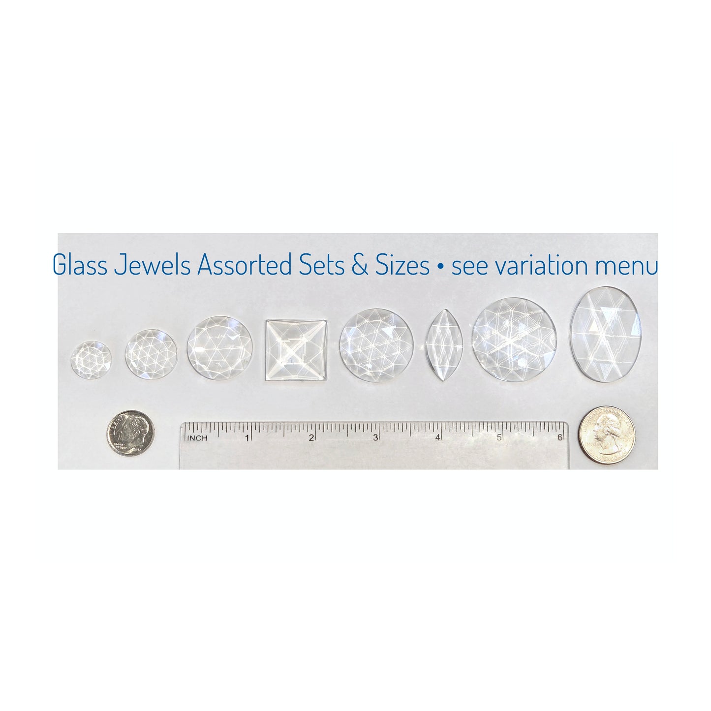 Jewels for Stained Glass. Clear Faceted Glass Gems. Packs of 6 ea. or Packs of 3 ea.