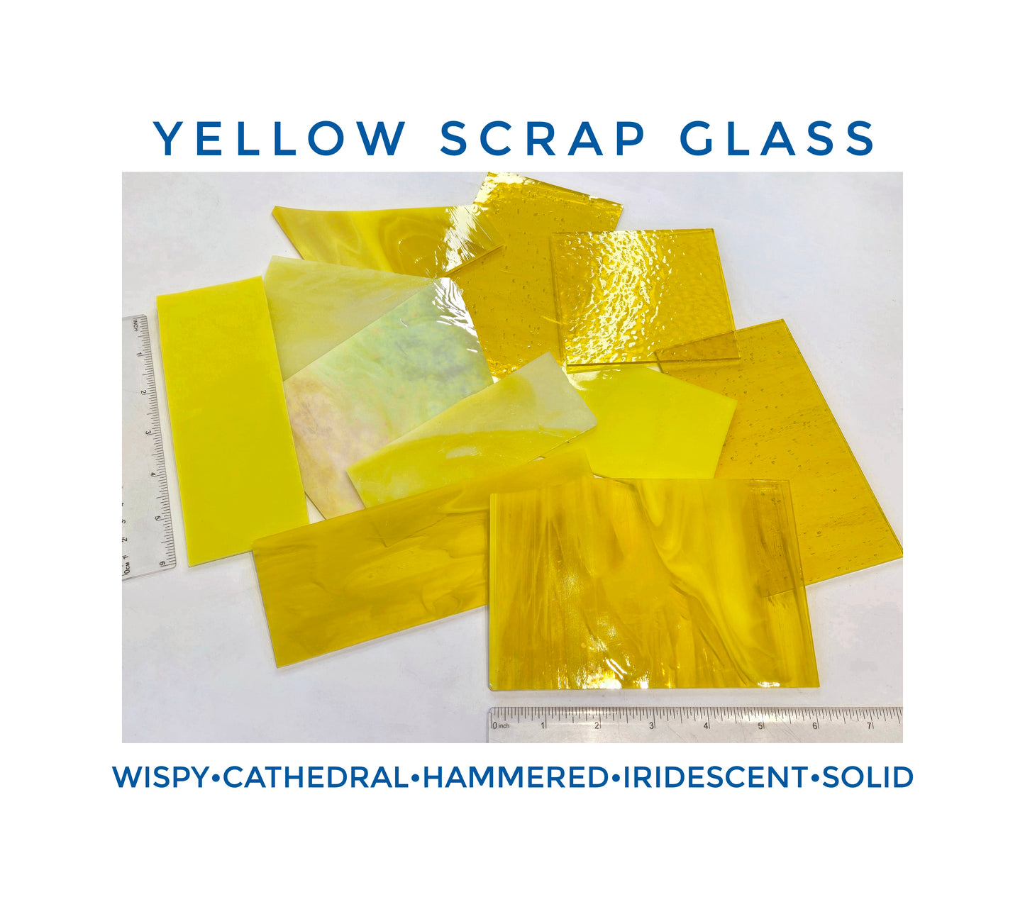 Yellow Scrap Stained Glass Sheets, Pieces. Wispy, Solid, Cathedral & 1 Irridized. Speciality Textures. DIY Mosaic art & Suncatchers.
