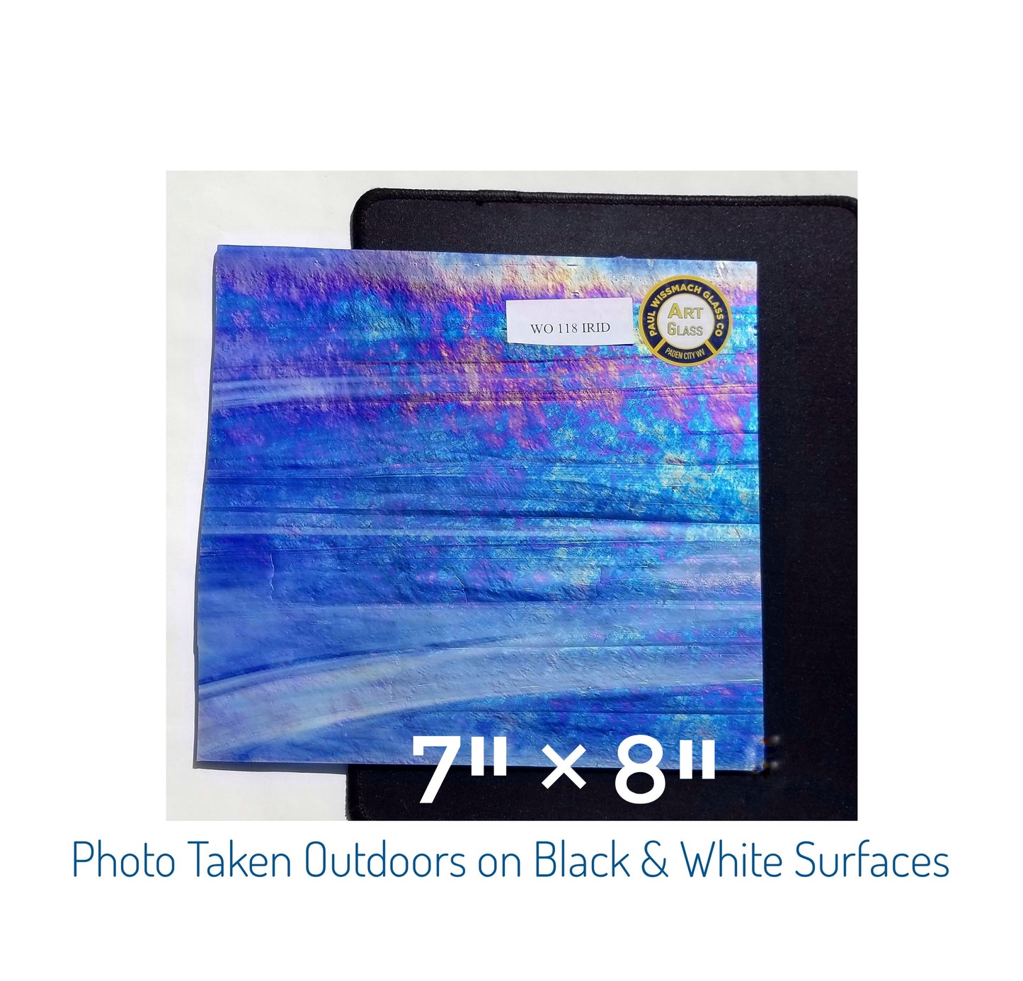 Iridescent, Blue Stained Glass Sheets. Diy, Beginner, Advanced. Suncatcher or Mosaic Art Projects. Wissmach, 7"× 8"+-