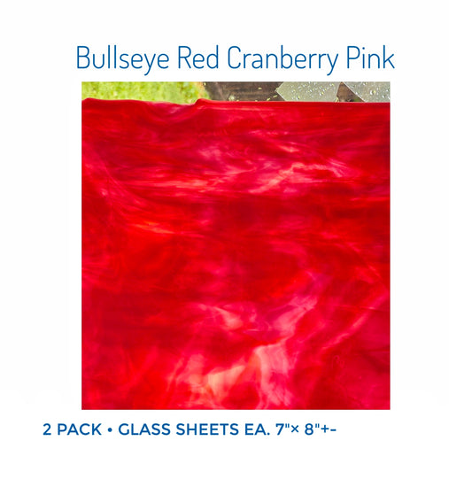 Pink Cranberry Red Stained Glass Sheets. Bullseye  non-fusible. 2 Pieces 7"× 8" One Rolled Edge on each. Vintage.