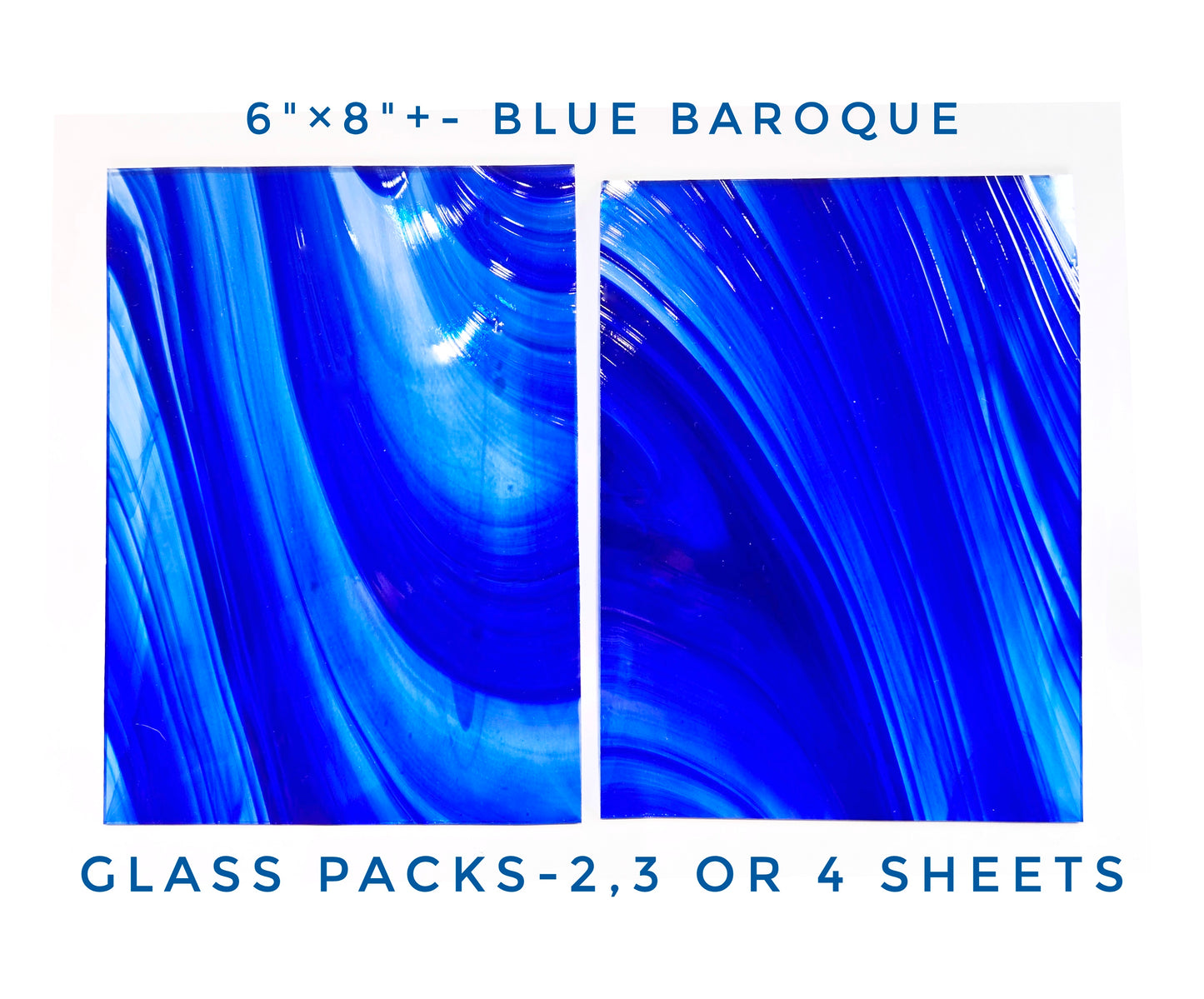 Blue & Clear Baroque, 2, 3 or 4 sheets. Cathedral Transparent. 6"× 8"+-. Oceanside Stained Glass