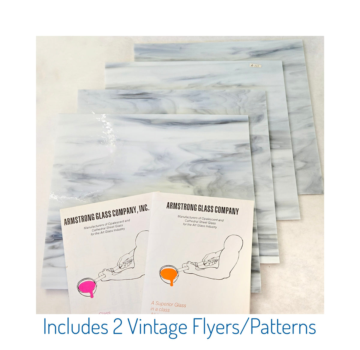Armstrong Stained Glass Sheets, Mosaic Art. Grey & White. Marble, Pet Portraiture. Wispy, Streaky.
