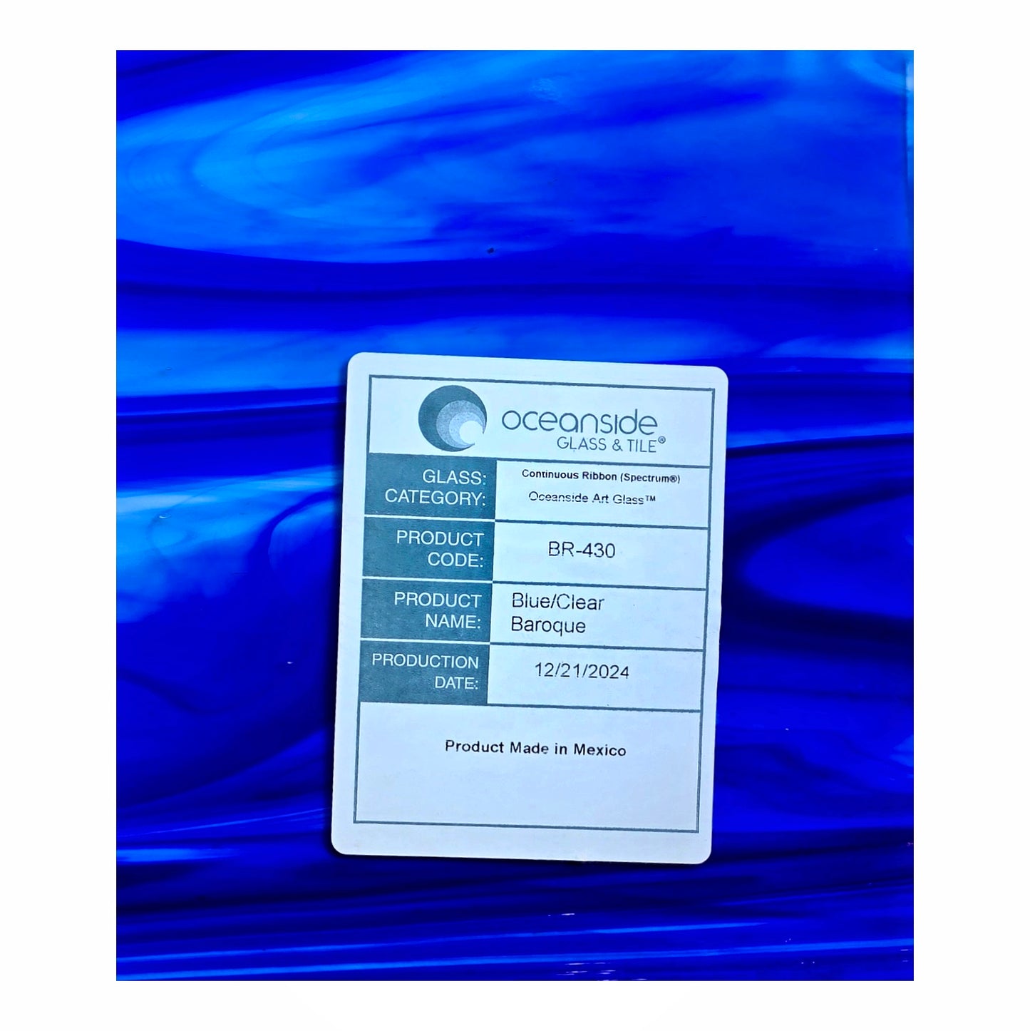 Blue & Clear Baroque, 2, 3 or 4 sheets. Cathedral Transparent. 6"× 8"+-. Oceanside Stained Glass
