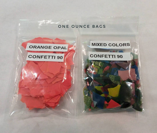 Confetti Glass Bullseye, One Ounce Orange, One Ounce Assorted. Fused Glass Accessory. Fractures add interest to your fused projects
